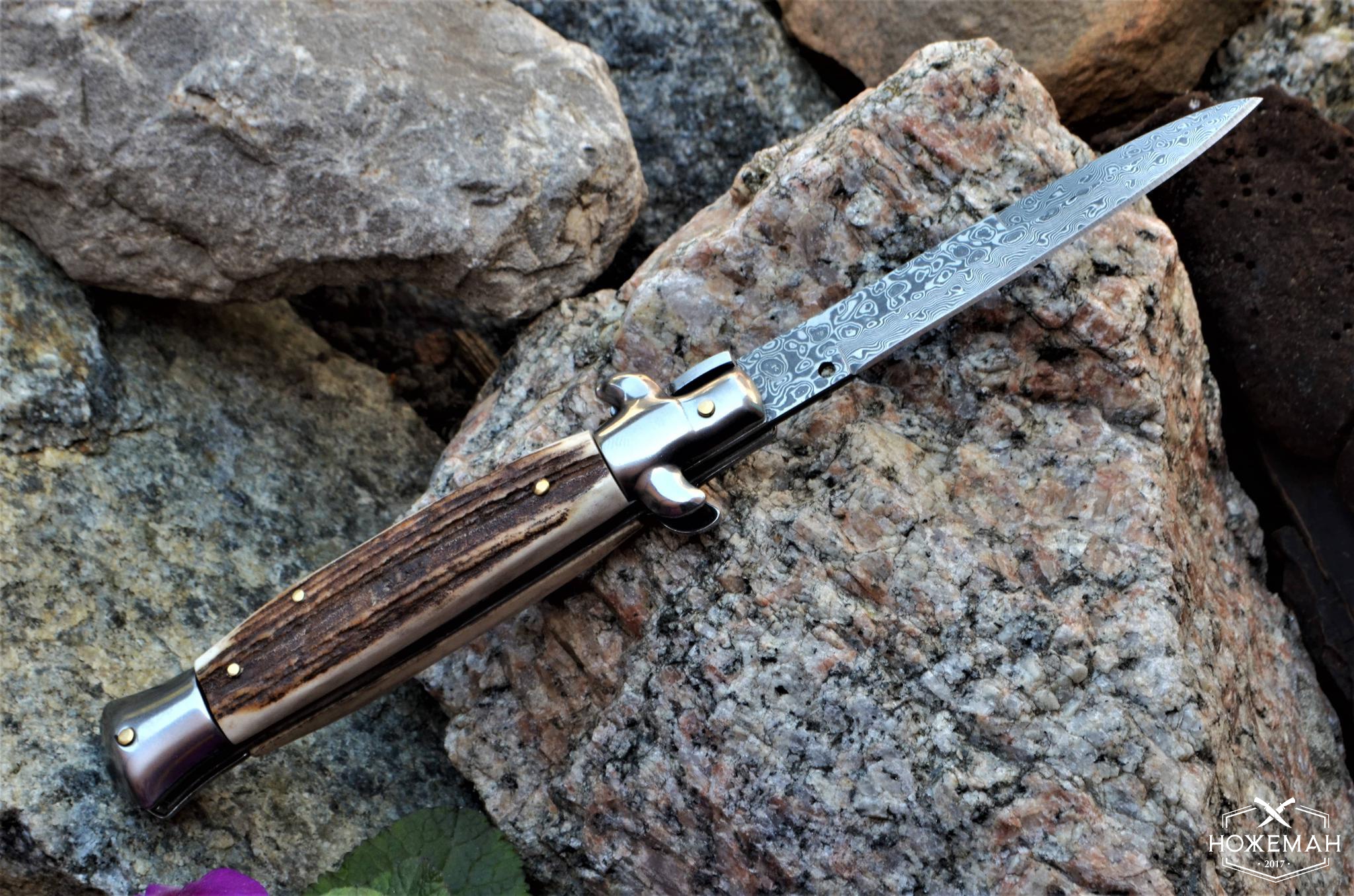 Итальянский стилет AKC 9 Damascus Stag Horn купить в интернет магазине