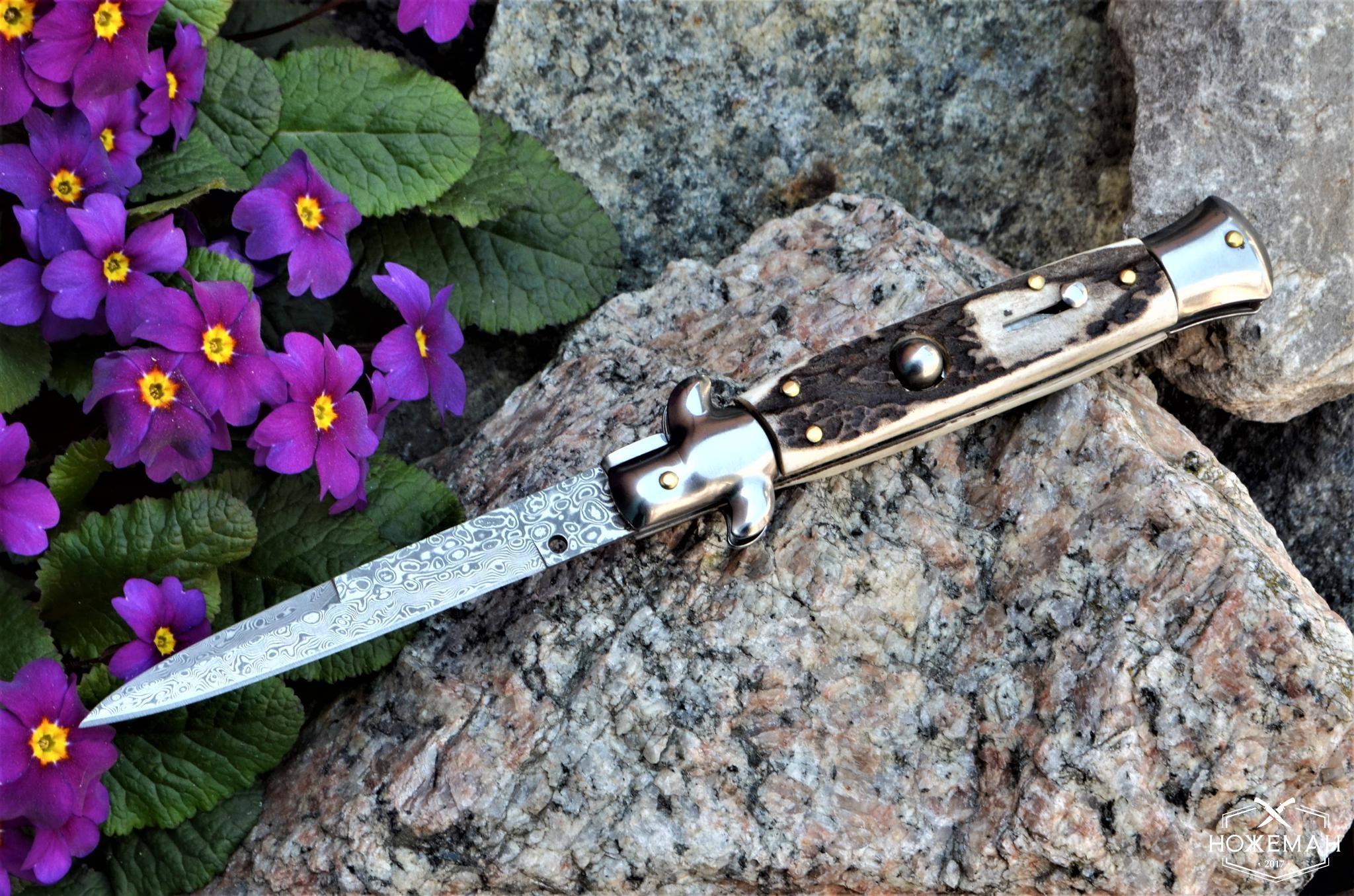 Итальянский стилет AKC 9 Damascus Stag Horn купить в интернет магазине