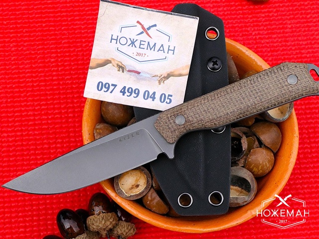 Kizer Begleiter Fix Hollow Grind Burlap Micarta