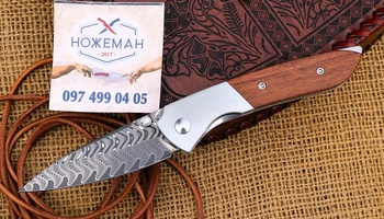 Kizer Spitfire Damascus Mkuruti Wood