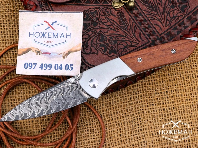 Kizer Spitfire Damascus Mkuruti Wood